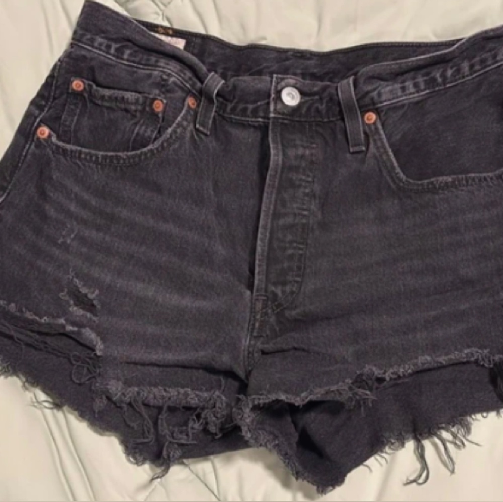 Levi's Black High-Waist Distressed Denim Shorts